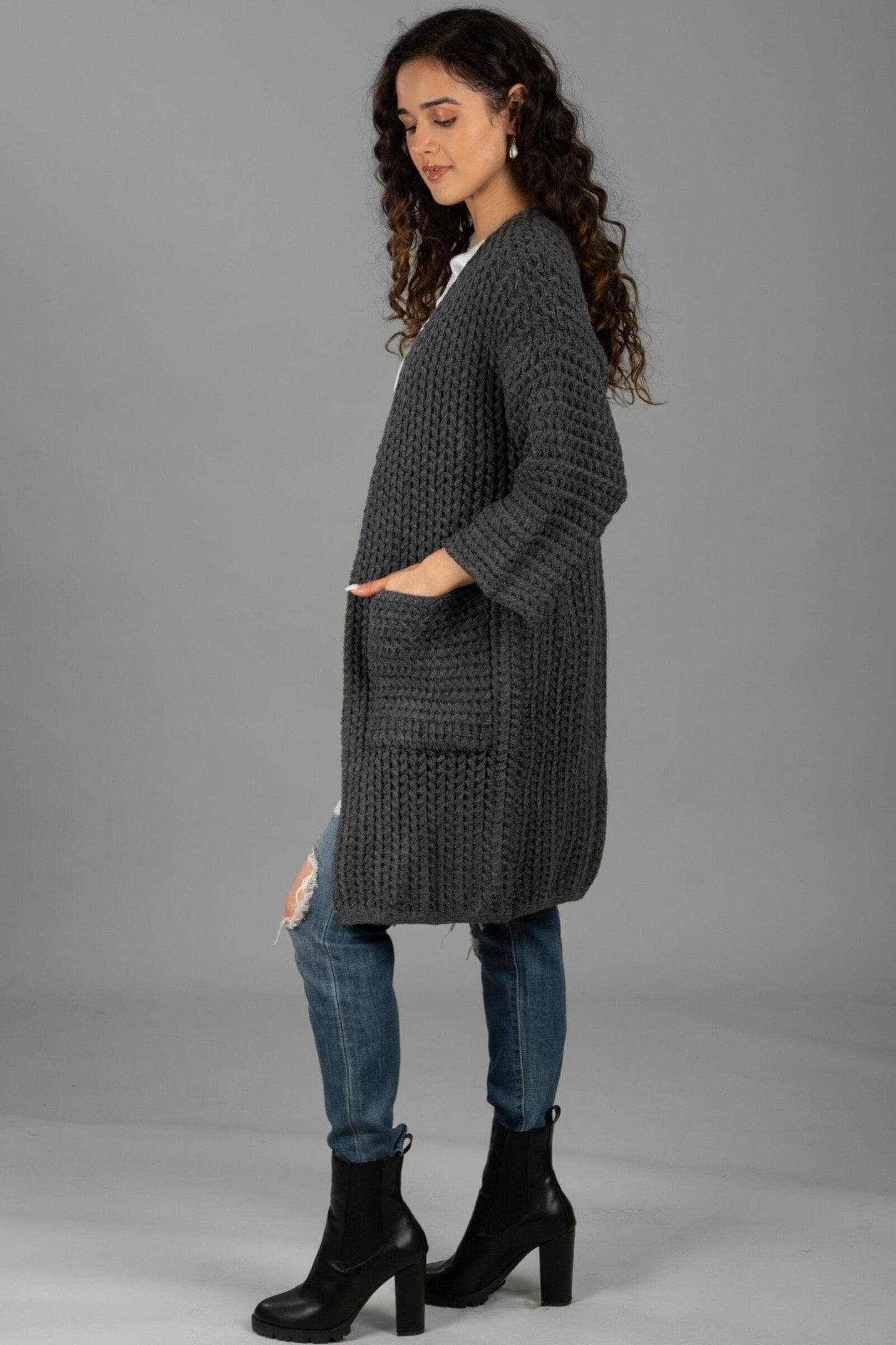 SAACHI - Long Sleeve Kimono Cable Knit Cardigan