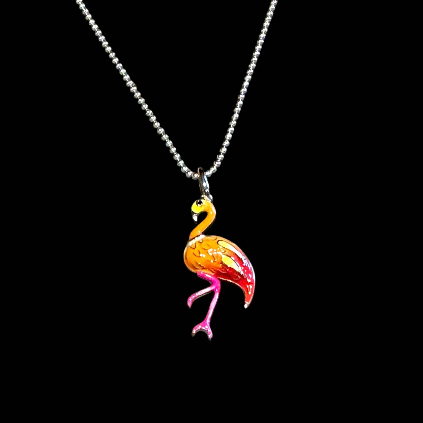 Jackie Gallagher Designs - Handmade Coastal Jewelry - Flamingo "Happy" Handpainted necklace, 18", .925