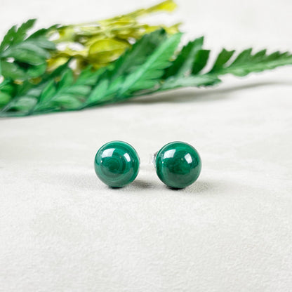 Ewelina Pas Jewelry - Silver 8mm Malachite Orb Stud Earrings