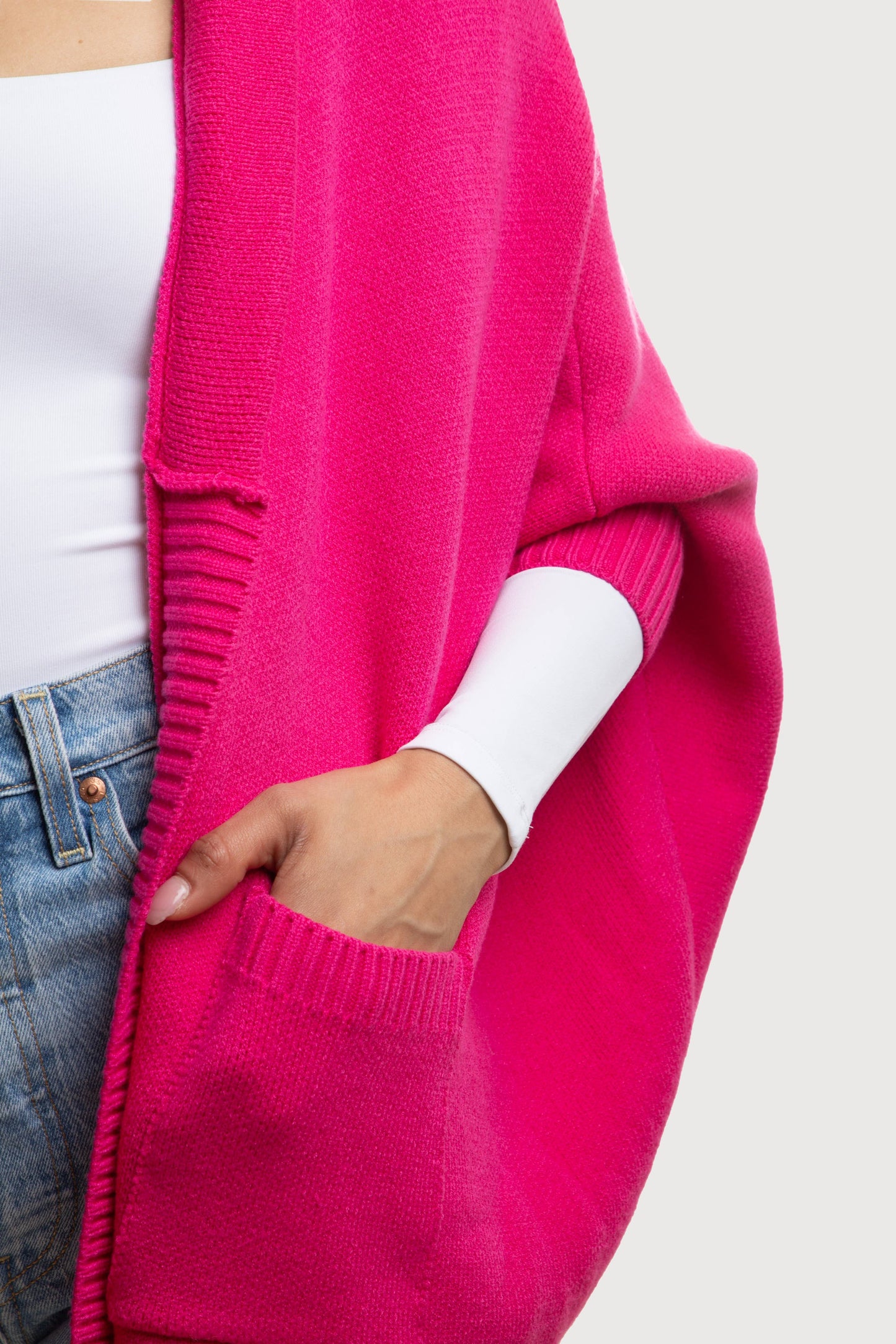 SAACHI - Open Front Oversized Cardigan Sweater: Red