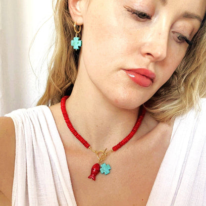 The Silver Wren - Livy Red Toggle Beaded Necklace