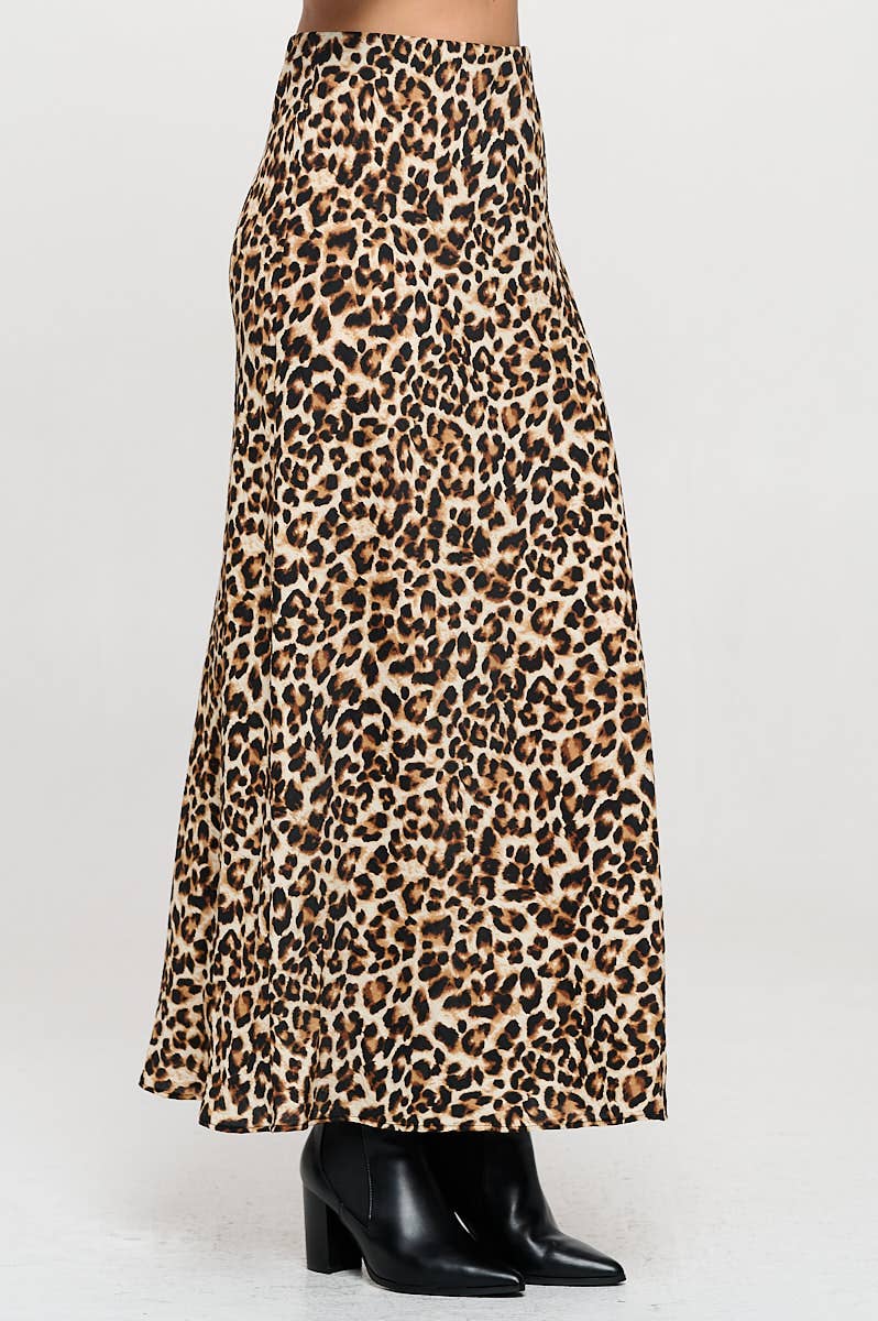 Renee C. - Made in USA Leopard Print Maxi Skirt w Elastic Waist
