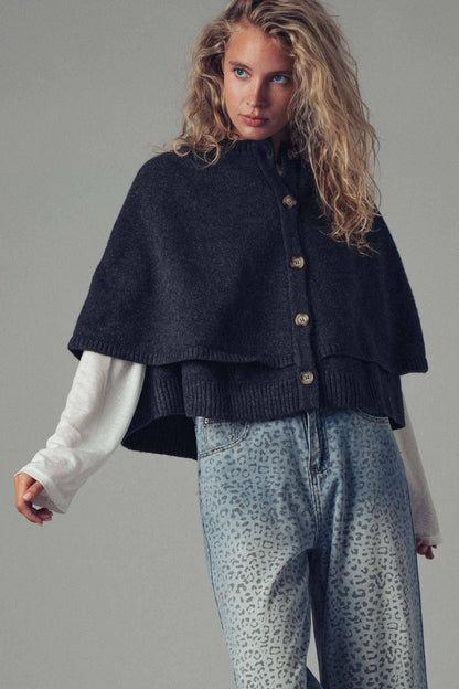 Urban Daizy - Wool Blend Button-Front Sweater Cape