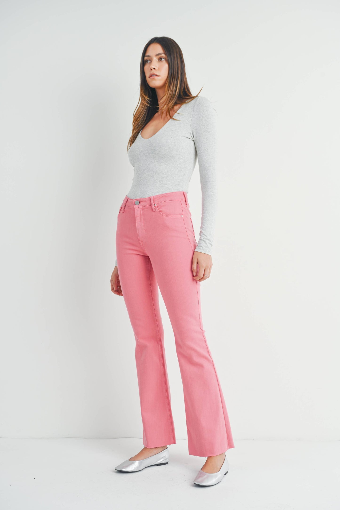 JUST BLACK DENIM - BP333J-A - ROSE QUARTZ - High Rise Scissor Cut Flare