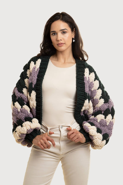 SAACHI - Camila Cropped Knitted Cardigan: Black & White