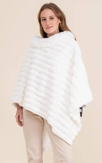 Poncho Striped Fake Faux Fur Loowie: Navy
