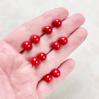 Ewelina Pas Jewelry - Silver 8mm Red Coral Orb Stud Earrings