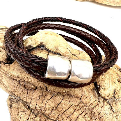 Handmade Coastal Jewelry - Double Braided Leather Wrap Bracelet