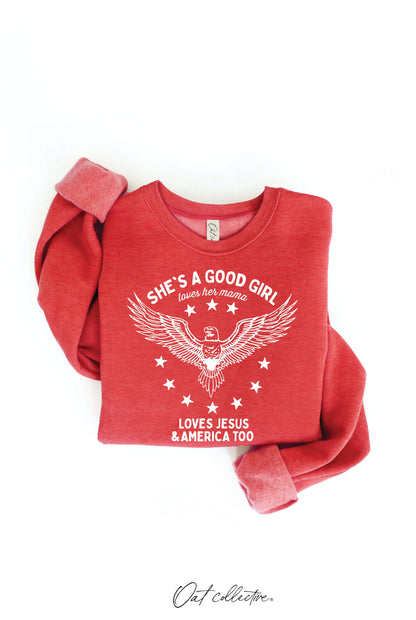 OAT COLLECTIVE - SHE'S A GOOD GIRL Graphic Sweatshirt - Pullover Style: DARK H. SAGE / XL