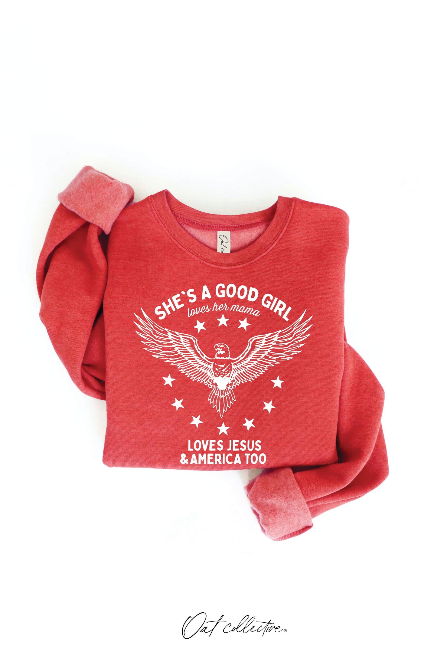 OAT COLLECTIVE - SHE'S A GOOD GIRL Graphic Sweatshirt - Pullover Style: DARK H. SAGE / L