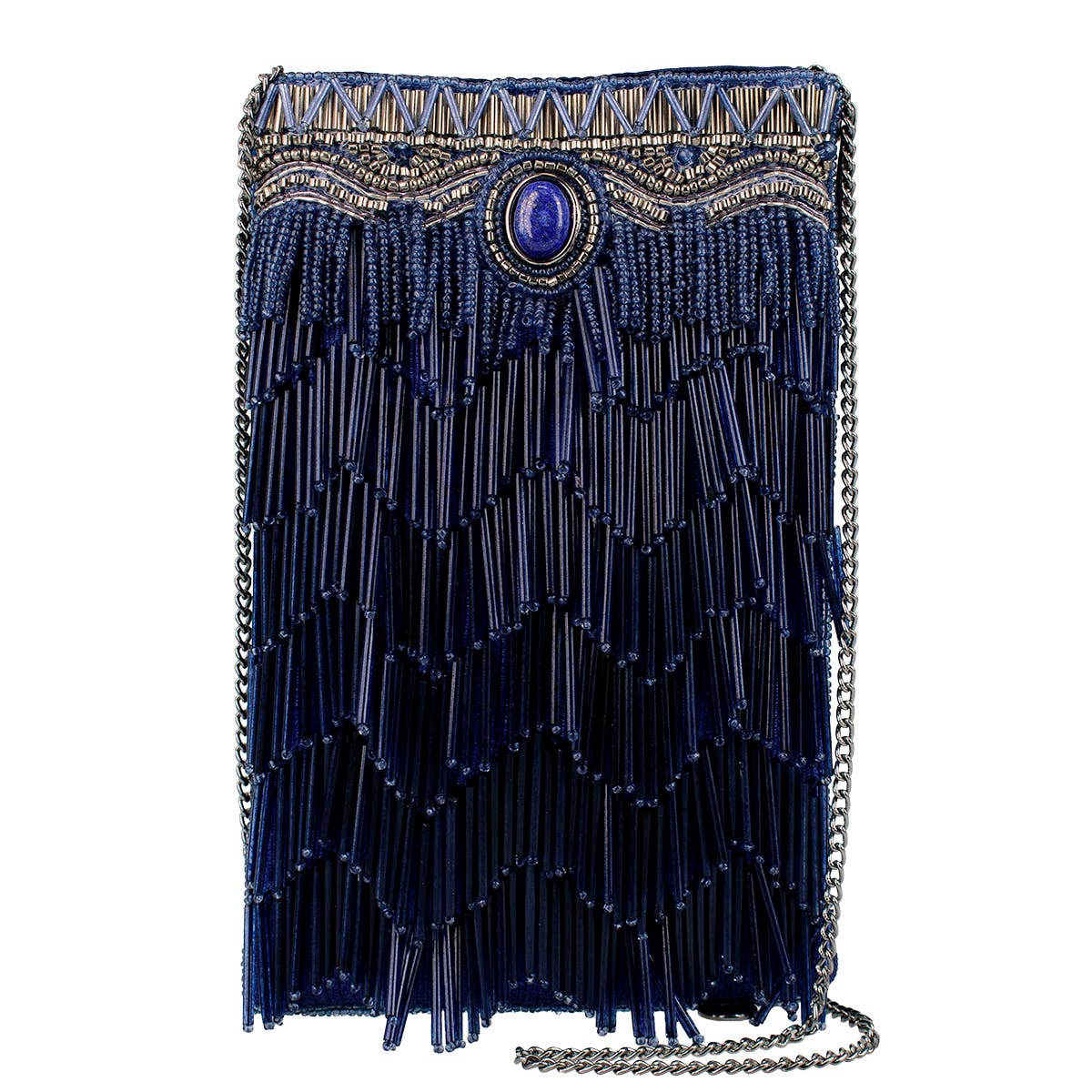Mary Frances Accessories - True Blue Precious Stone with Fringe Crossbody Phone Handbag