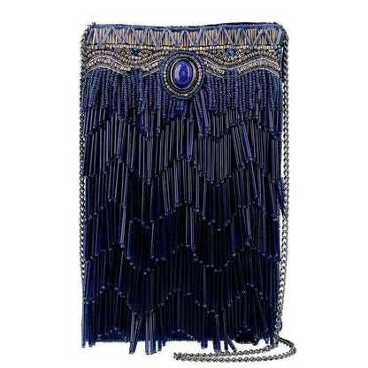 Mary Frances Accessories - True Blue Precious Stone with Fringe Crossbody Phone Handbag