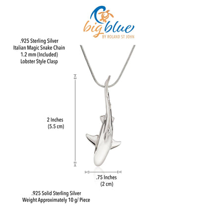 Big Blue by Roland St John - Shark Necklace for Women Sterling Silver- Grey Reef Shark Necklace for Women, Sterling Silver Reef Shark Necklace, Shark Jewelry, Shark Pendant