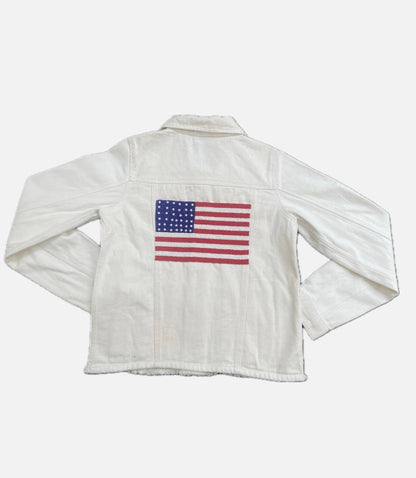 Tiana Designs - White denim jacket WT DJ US FLAG