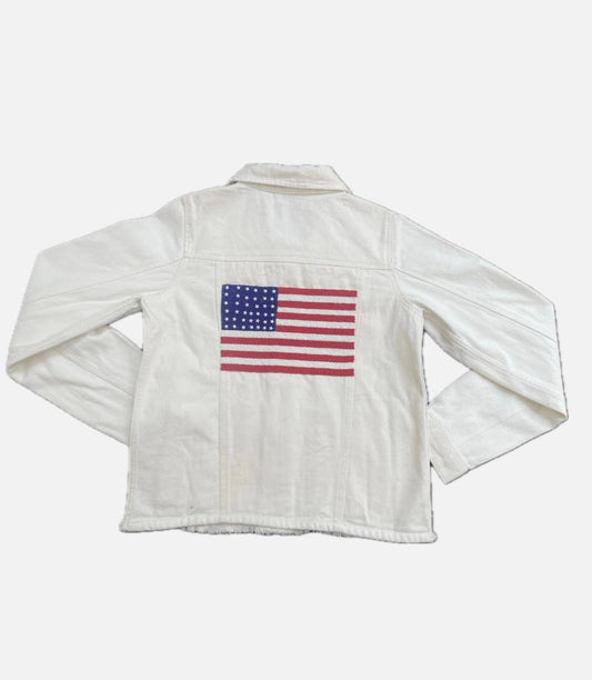 Tiana Designs - White denim jacket WT DJ US FLAG