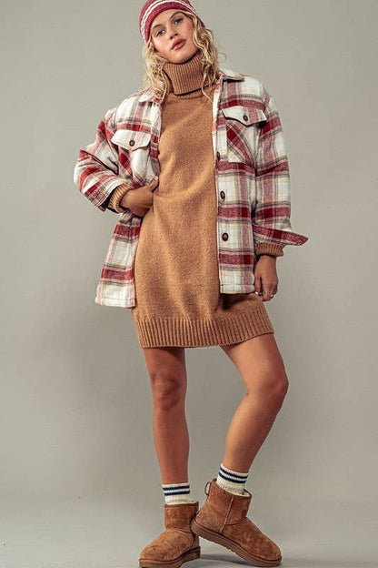 THICK TURTLENECK LOOSE FIT KNIT SWEATER DRESS