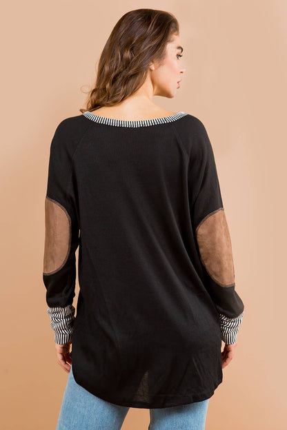 Orange Farm Clothing - Oversized Elbow Patch Tunic-2 Colors: BLACK / SMALL