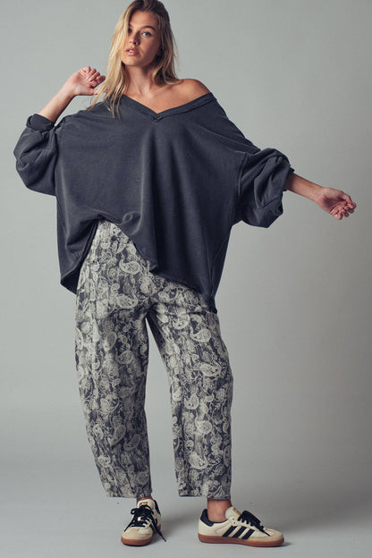 Paisley Print Cropped Wide Leg Pants