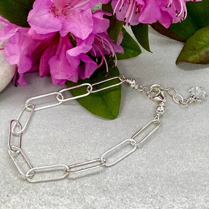 Simply Sterling Designs - Sterling Silver Paperclip Chain Bracelet Diamond Charm