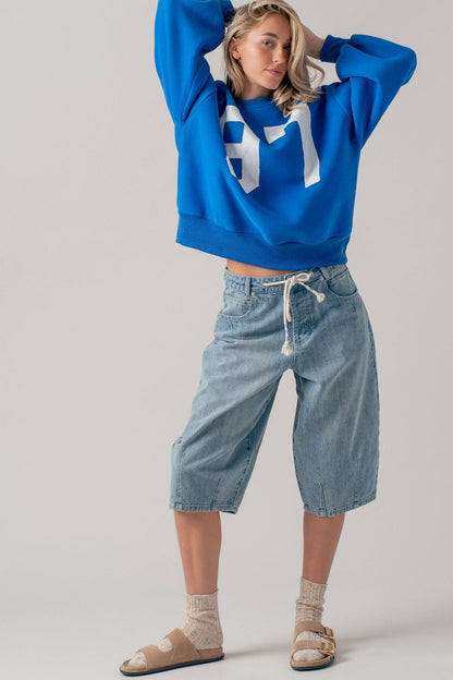 Urban Daizy - Drawstring Waist Barrel Leg Denim Shorts