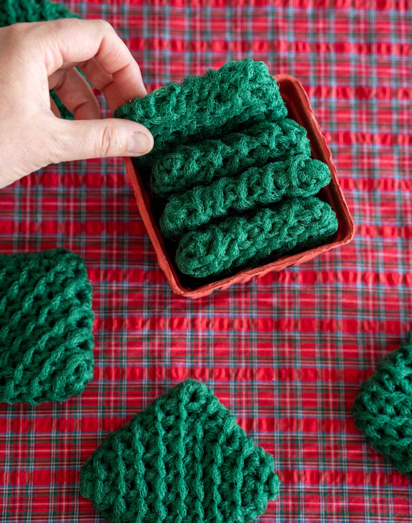 Dot and Army - Christmas Scrubbies in a Berry Basket
