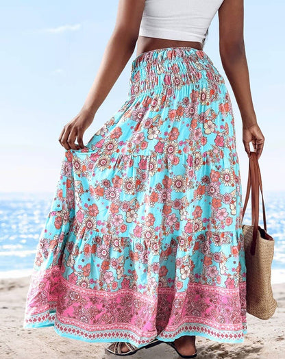 Rosa Clothing - Swing Style Bohemia Ethnic Floral maxi skirt