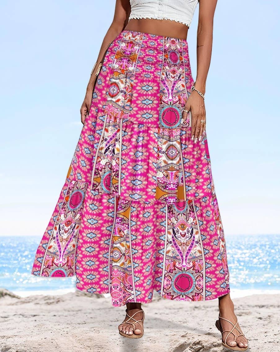 Rosa Clothing - Swing Style Bohemia Ethnic Floral maxi skirt