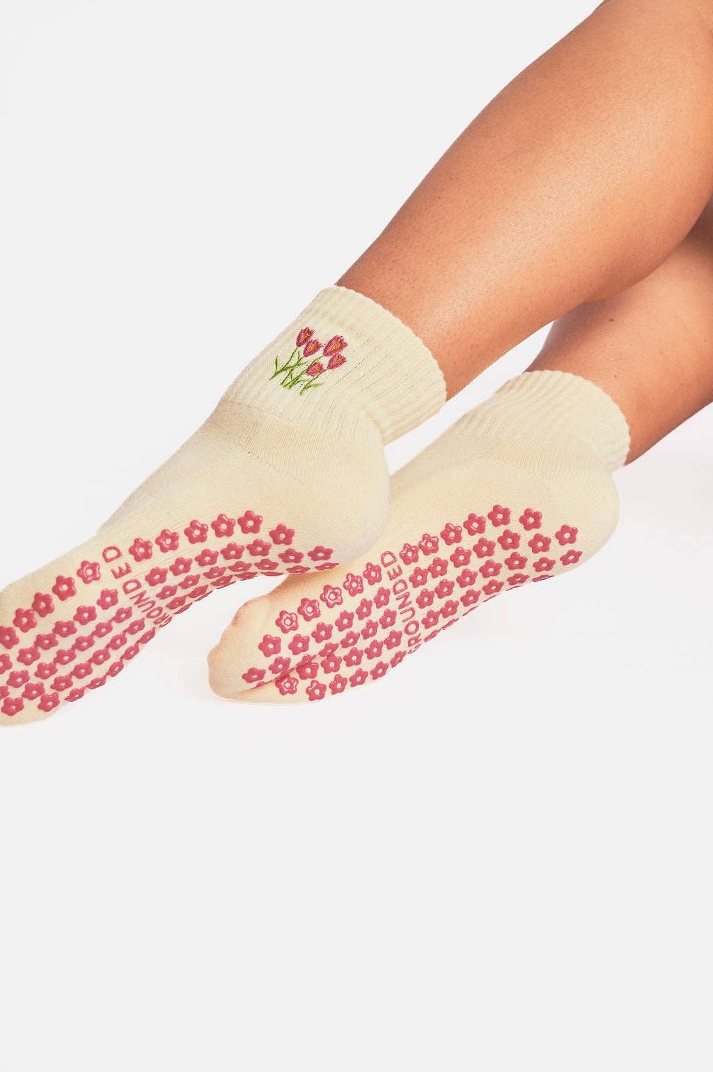 Grounded Grip Socks - Cropped Crew Baby Yellow Grip Socks, Pilates, Barre, Lagree