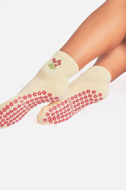 Grounded Grip Socks - Cropped Crew Baby Yellow Grip Socks, Pilates, Barre, Lagree