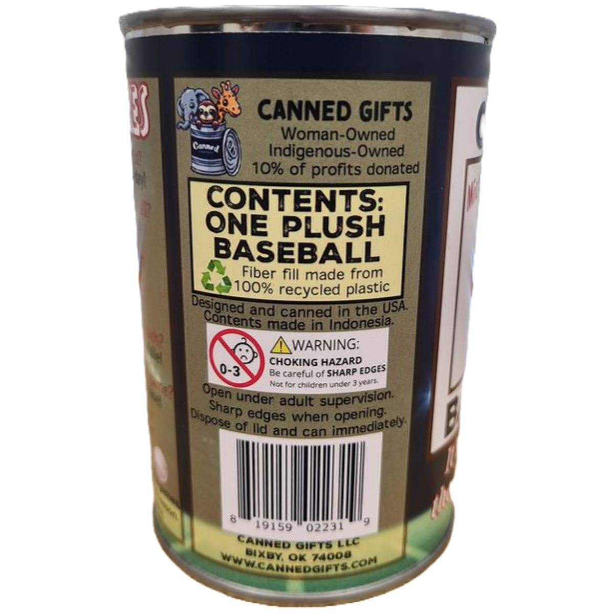 Canned Gifts - Mickey the Canned Baseball | Sports Plush in a Can w/Jokes