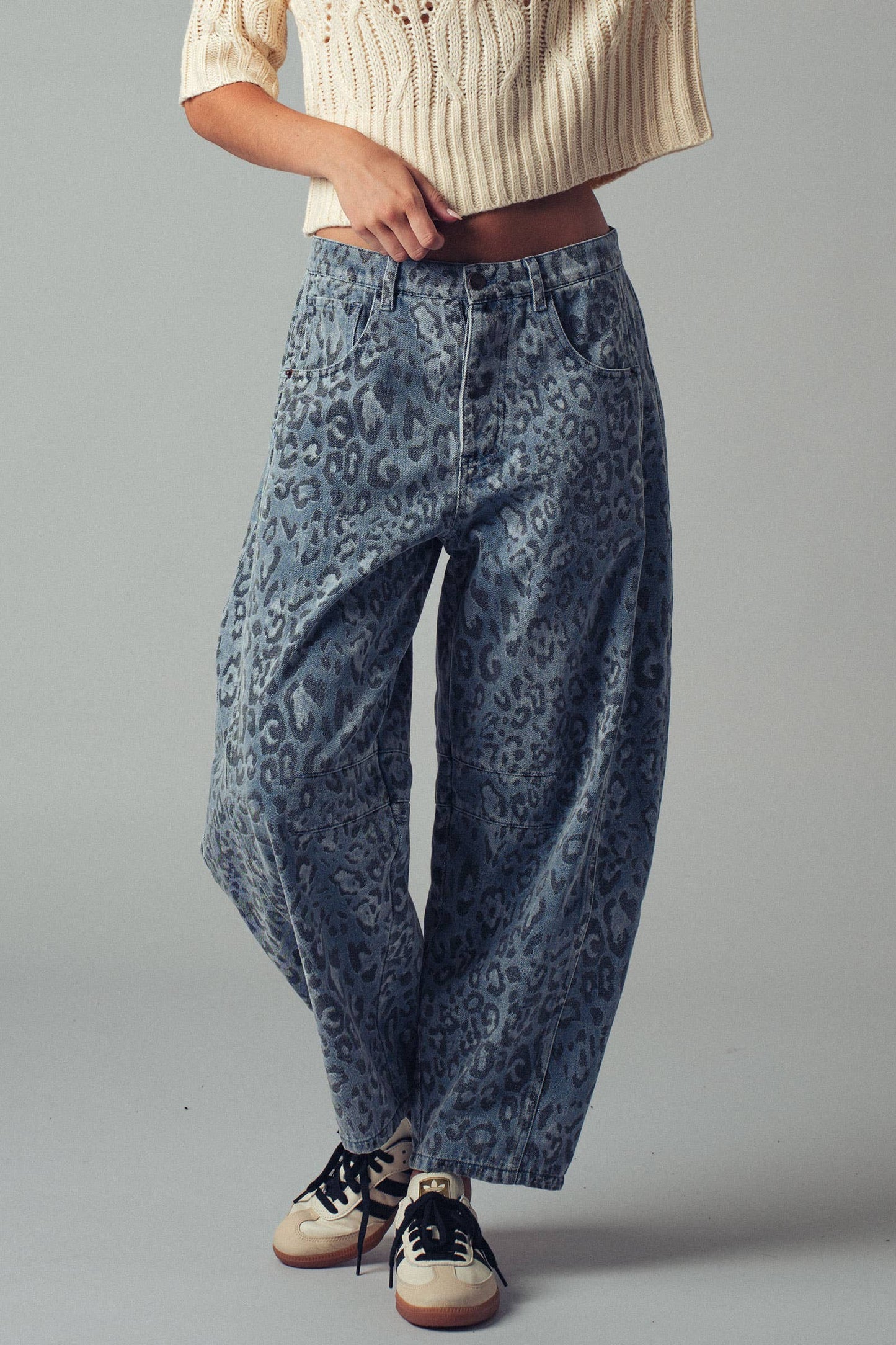 Urban Daizy - Leopard Print Relaxed Straight Denim Pants