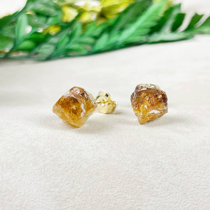 Ewelina Pas Jewelry - Rough Golden Amethyst Citrine Nugget Gemstone Stud Earrings