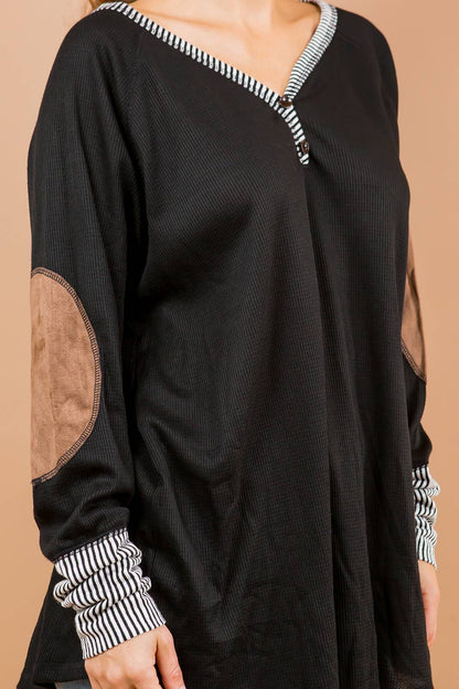 Orange Farm Clothing - Oversized Elbow Patch Tunic-2 Colors: BLACK / MEDIUM