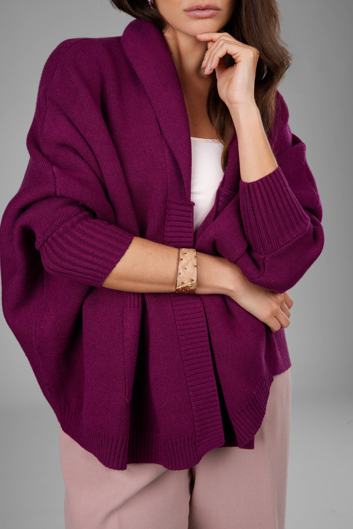 SAACHI - Open Front Oversized Cardigan Sweater: Red