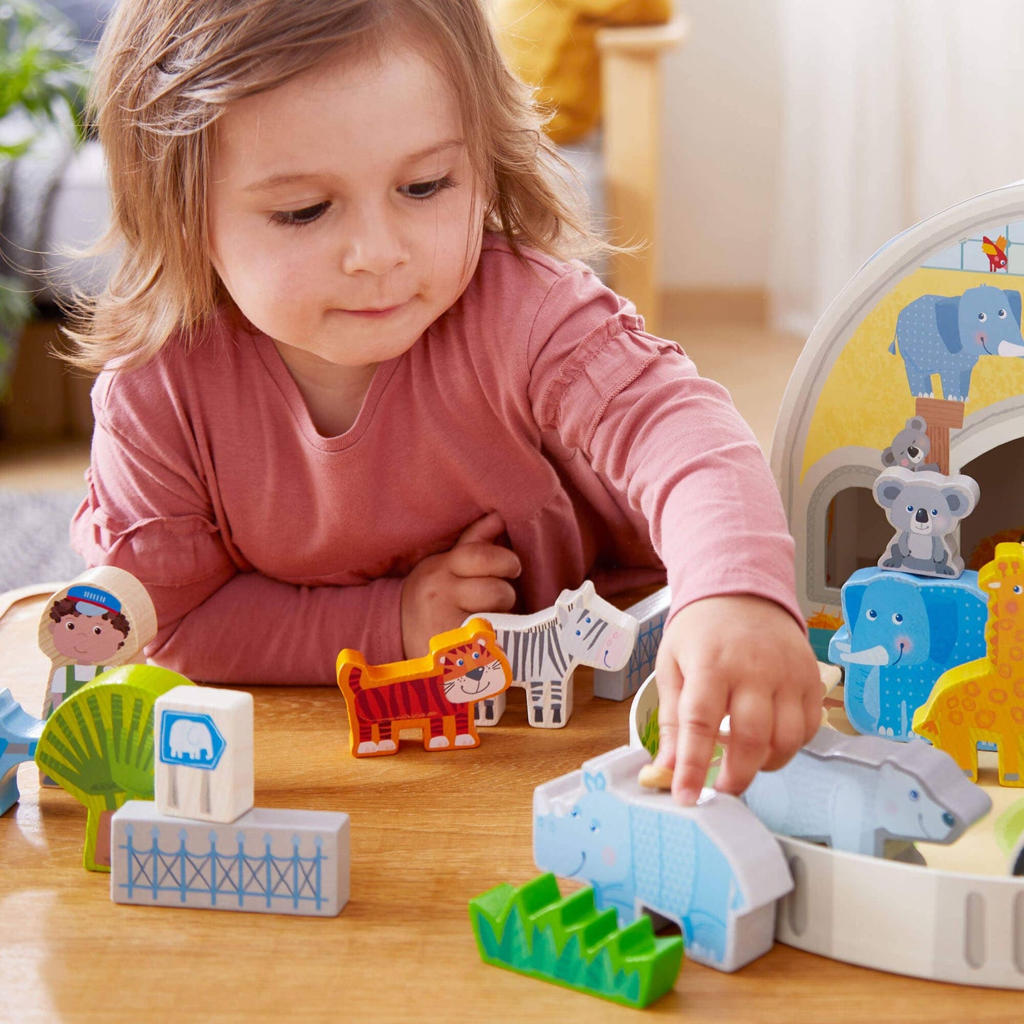 HABA USA - Play World at the Zoo - Interactive Wooden Animal Playset