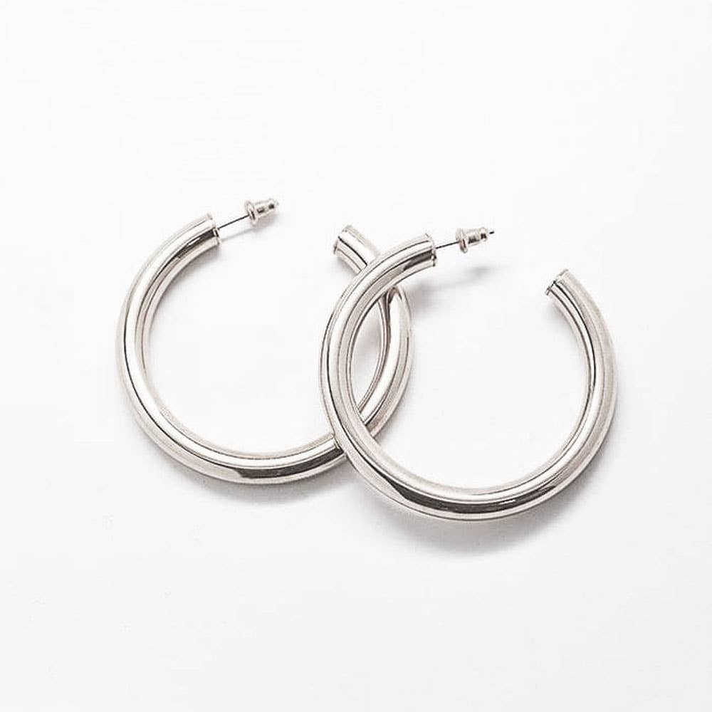 Admiral Row - Medium Silver Hoop Earrings - Statement Jewelry