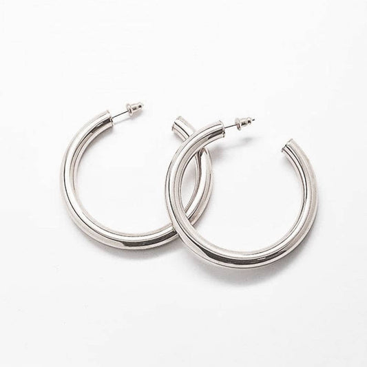 Admiral Row - Medium Silver Hoop Earrings - Statement Jewelry