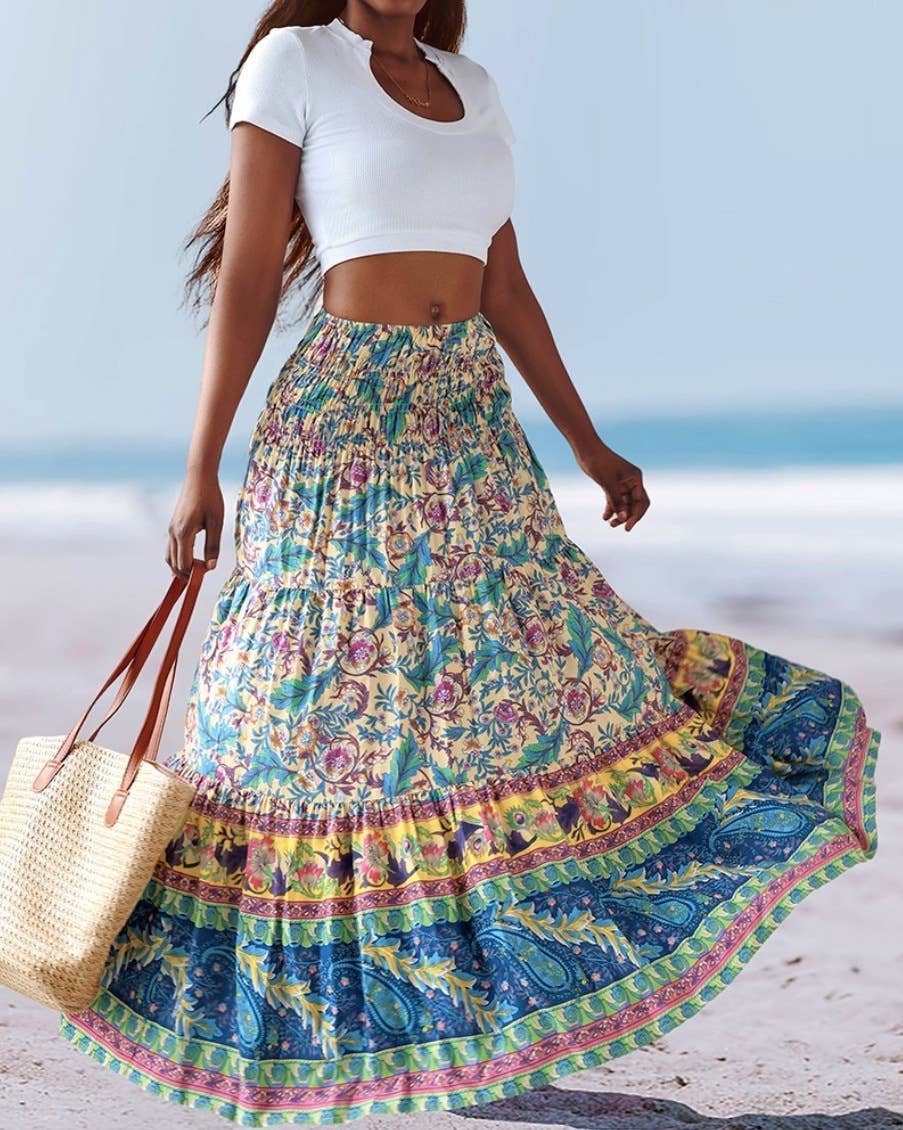 Rosa Clothing - Swing Style Bohemia Ethnic Floral maxi skirt