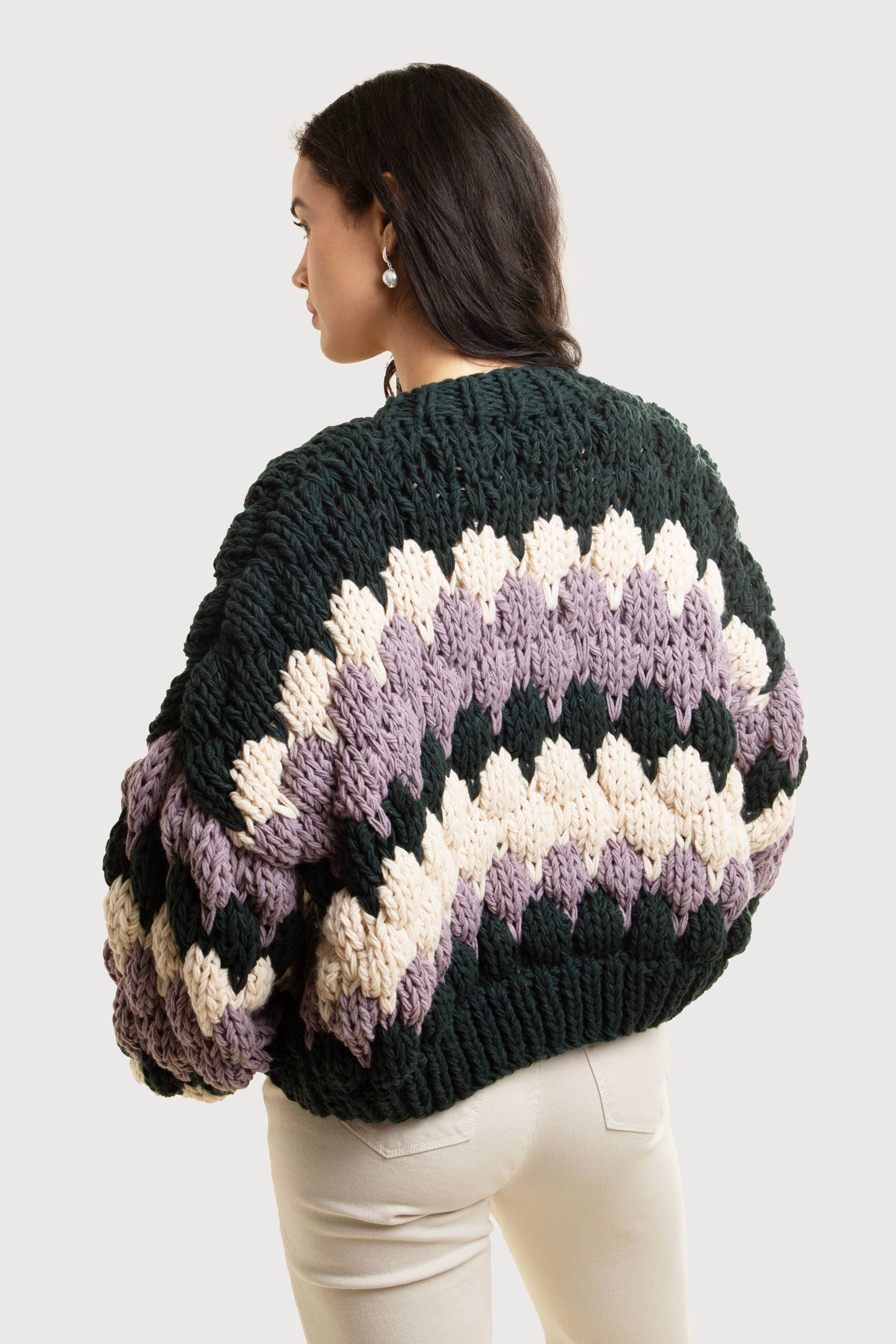 SAACHI - Camila Cropped Knitted Cardigan: Black & White
