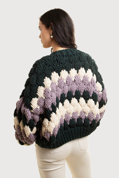 SAACHI - Camila Cropped Knitted Cardigan: Black & White