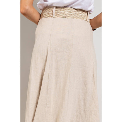 Sweet Generis - LINEN MAXI FLARE SKIRT with TRIM BELT