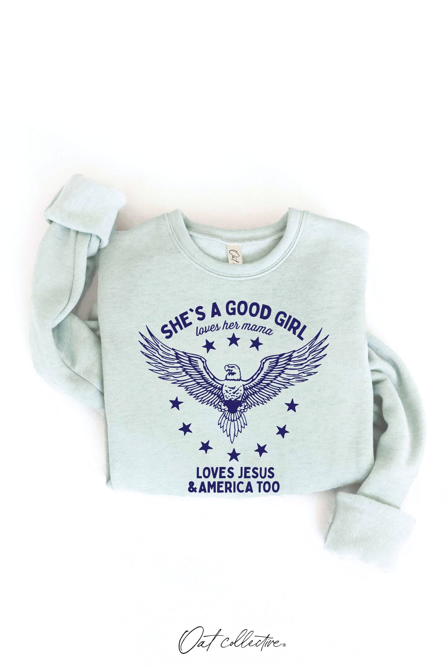 OAT COLLECTIVE - SHE'S A GOOD GIRL Graphic Sweatshirt - Pullover Style: DARK H. SAGE / XL
