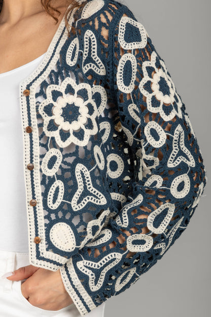 SAACHI - Floral Lace Crochet Short Jacket: BLACK