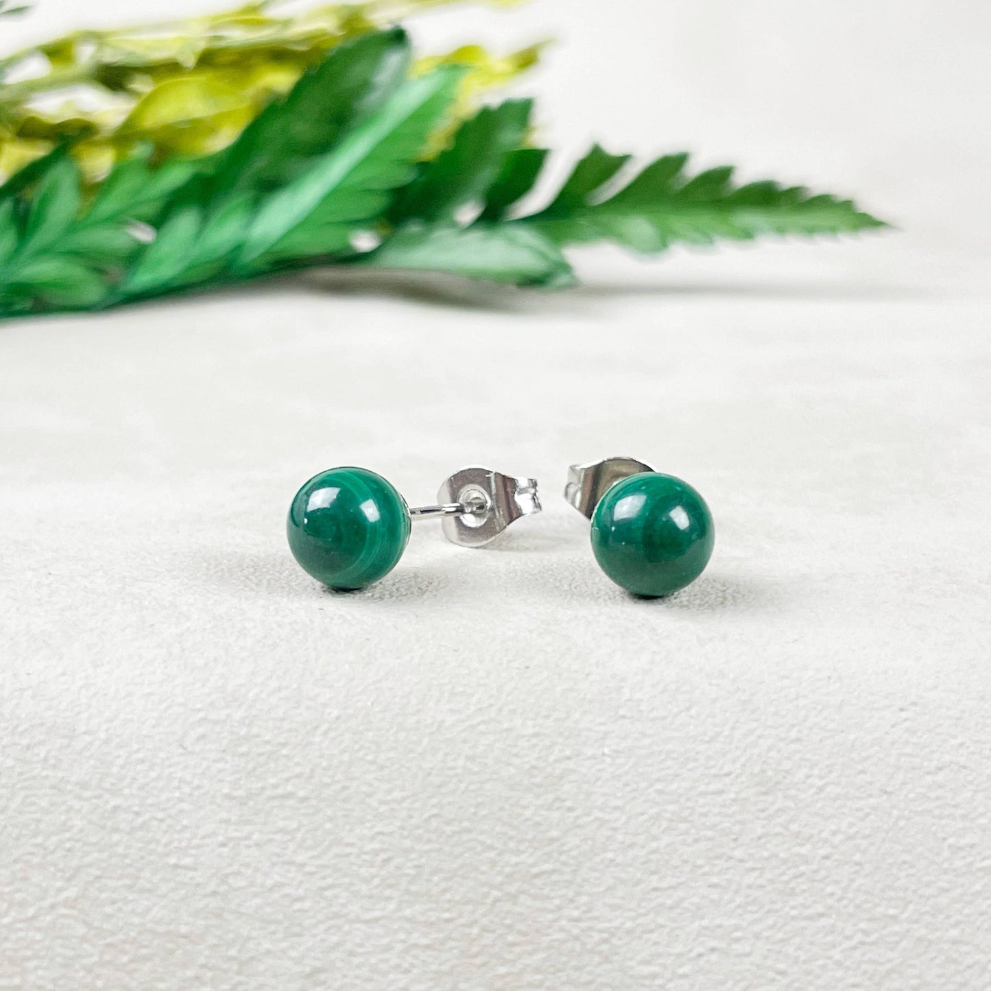 Ewelina Pas Jewelry - Silver 6mm Malachite Orb Stud Earrings
