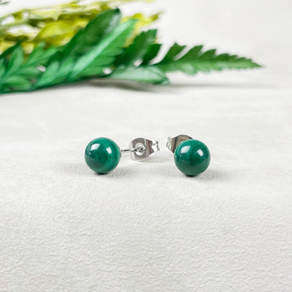 Ewelina Pas Jewelry - Silver 6mm Malachite Orb Stud Earrings