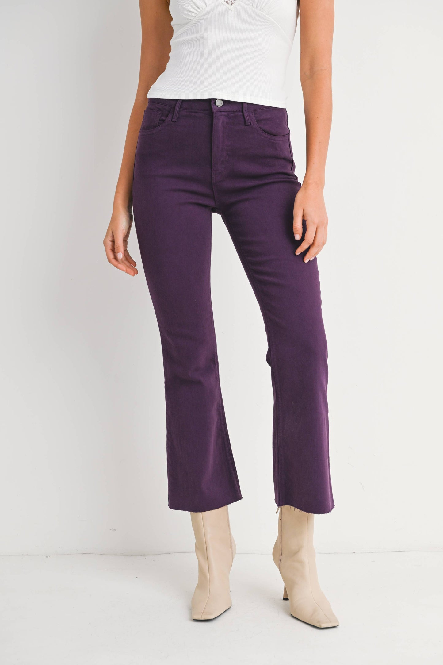 JUST BLACK DENIM - BP370J-A - PURPLE - High Rise Tonal Crop Flare