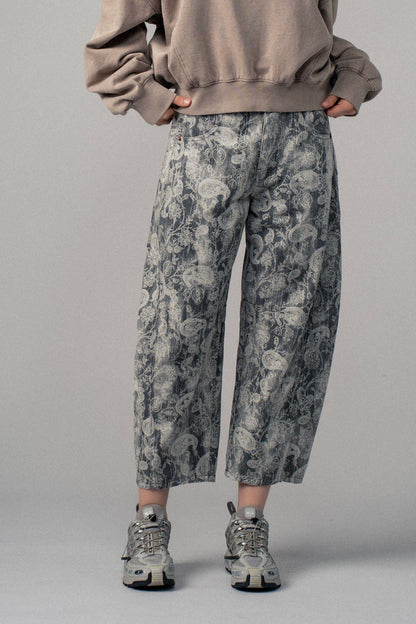 Paisley Print Cropped Wide Leg Pants