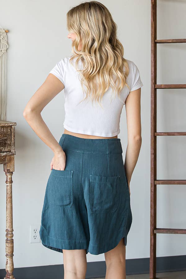 Oli&Hali - MINERAL WASHED BERMUDA SHORTS: WASHED TEAL BLUE / M
