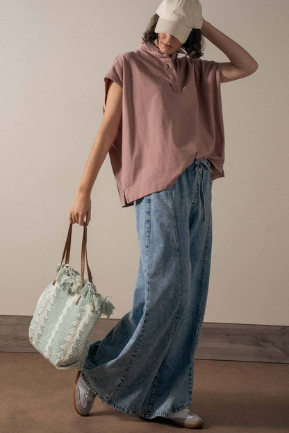Textured Geometric Fringe Tote Bag