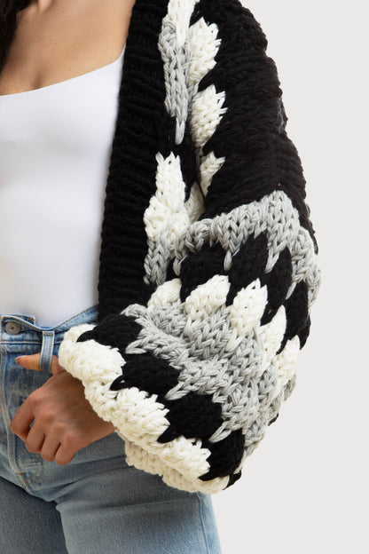 SAACHI - Camila Cropped Knitted Cardigan: Black & White